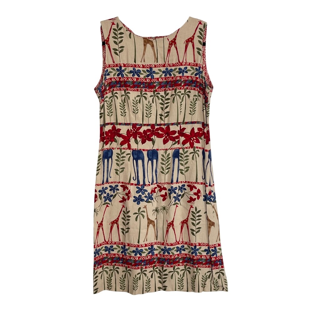 Pine Cove Vintage Safari Novelty Print Linen‎ Blend Sheath Dress Beige Red Sz 6